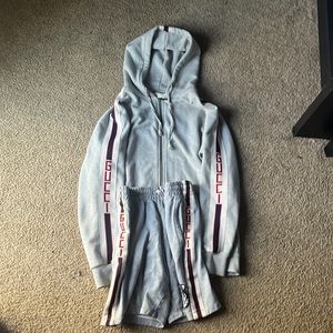 Gucci grey striped hoodie with matching sweatshorts